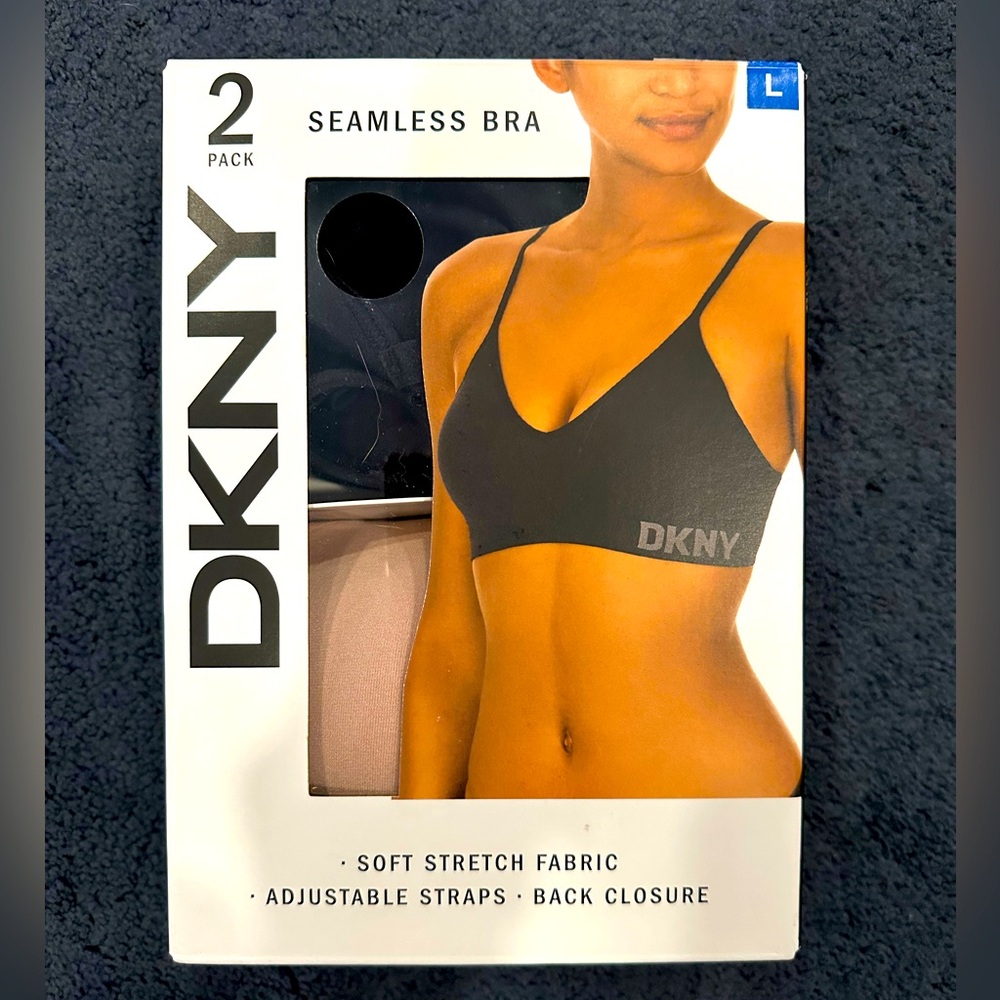 DKNY Seamless Bra, 2-pack, 1 black/1 beige, size L  (will fit 38C)